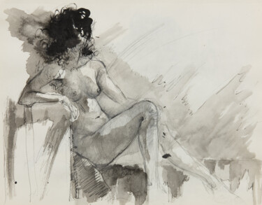 Drawing titled "Naked Woman on Couch" by Mihail Ivanov, Original Artwork, Ink