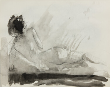 Desenho intitulada "On the bed with her…" por Mihail Ivanov, Obras de arte originais, Tinta