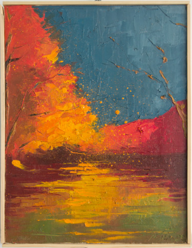 Pintura intitulada "Lake Landscape" por Mihail Ivanov, Obras de arte originais