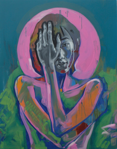 Painting titled "Angie II" by Kos Cos, Original Artwork, Oil Mounted on Wood Stretcher frame