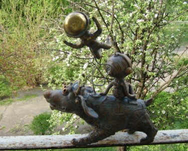 Sculpture titled "Весна.К бабушке в г…" by Konstantin I Serafima Fedorov I Krushelnitskaia, Original Artwork, Ceramics