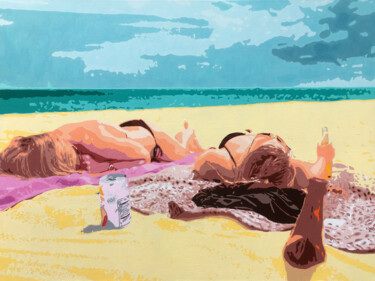 Schilderij getiteld "Beach" door Kosta Morr, Origineel Kunstwerk, Acryl Gemonteerd op Frame voor houten brancard