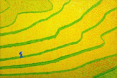 Картина под названием "Fields of gold" - Kosta Morr, Подлинное произведение искусства, Акрил Установлен на Деревянная рама д…