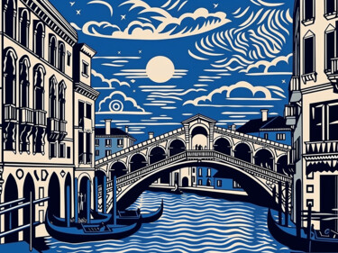 Malarstwo zatytułowany „Evening in Venice” autorstwa Kosta Morr, Oryginalna praca, Akryl Zamontowany na Drewniana rama noszy