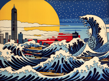 Painting titled "Big Wave in New York" by Kosta Morr, Original Artwork, Acrylic Mounted on Wood Stretcher frame