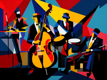 Painting titled "Jazz Band" by Kosta Morr, Original Artwork, Acrylic Mounted on Wood Stretcher frame
