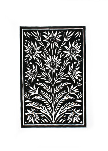Impressões e gravuras intitulada "Floral ornament bla…" por Kosta Morr, Obras de arte originais, Linoleogravura