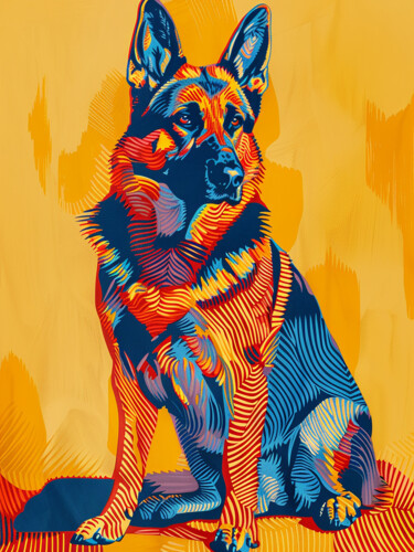 Painting titled "German Shepherd" by Kosta Morr, Original Artwork, Acrylic Mounted on Wood Stretcher frame