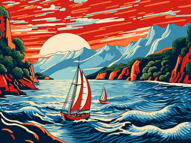 Malerei mit dem Titel "Yachts in the harbor" von Kosta Morr, Original-Kunstwerk, Acryl Auf Keilrahmen aus Holz montiert
