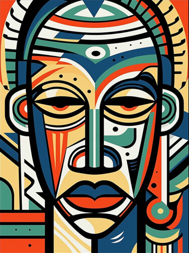 Painting titled "African Mask 8" by Kosta Morr, Original Artwork, Acrylic Mounted on Wood Stretcher frame