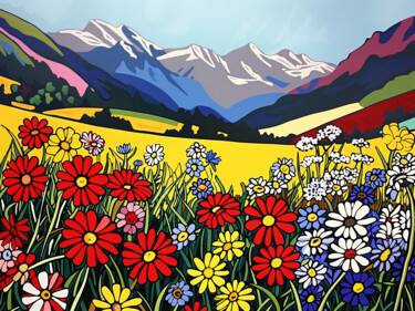 Painting titled "Alpine meadows II" by Kosta Morr, Original Artwork, Acrylic Mounted on Wood Stretcher frame