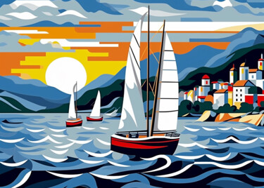 Картина под названием "Yachts at the port" - Kosta Morr, Подлинное произведение искусства, Акрил