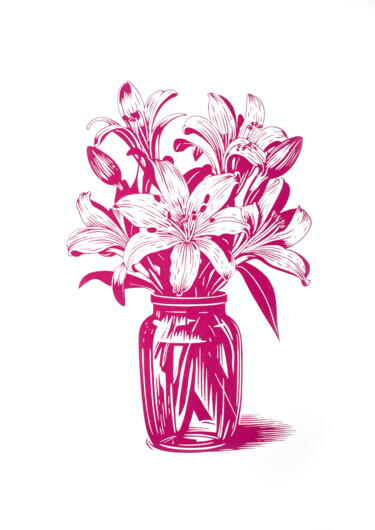 绘画 标题为“Lilies (Red violet…” 由Kosta Morr, 原创艺术品, 丝网印刷
