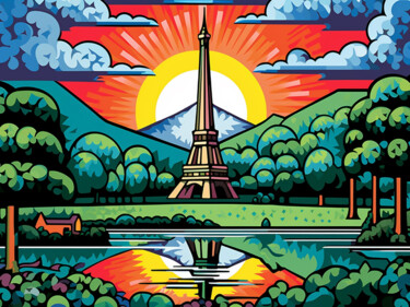 Painting titled "Eiffel Tower" by Kosta Morr, Original Artwork, Acrylic Mounted on Wood Stretcher frame