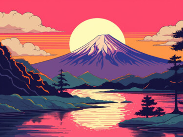 Pintura intitulada "Fuji at sunset" por Kosta Morr, Obras de arte originais, Acrílico Montado em Armação em madeira