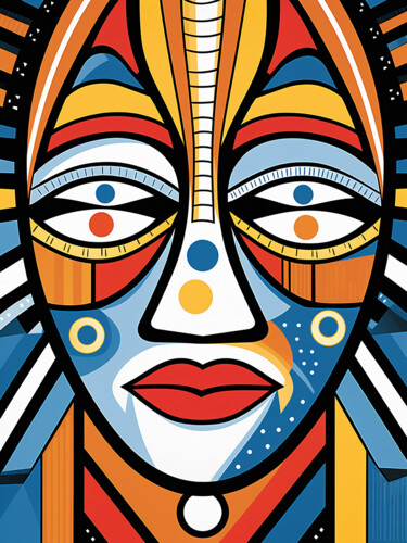 Картина под названием "African Mask 9" - Kosta Morr, Подлинное произведение искусства, Акрил Установлен на Деревянная рама д…