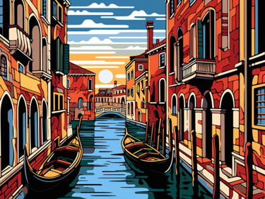 Painting titled "Mosaic Venice" by Kosta Morr, Original Artwork, Acrylic Mounted on Wood Stretcher frame