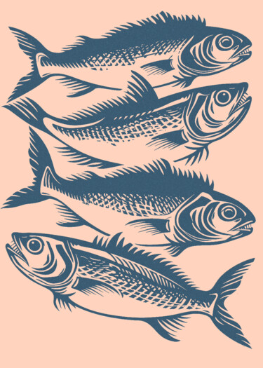 绘画 标题为“Four fish” 由Kosta Morr, 原创艺术品, 丙烯