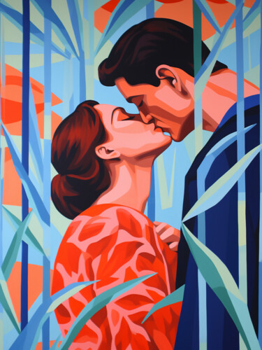 Painting titled "The Kiss" by Kosta Morr, Original Artwork, Acrylic Mounted on Wood Stretcher frame