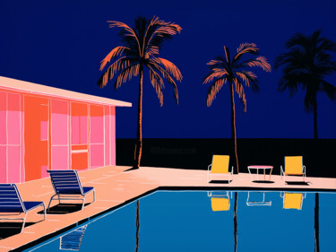 Painting titled "Night pool" by Kosta Morr, Original Artwork, Acrylic Mounted on Wood Stretcher frame