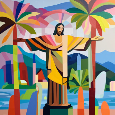Painting titled "Statue of Christ in…" by Kosta Morr, Original Artwork, Acrylic Mounted on Wood Stretcher frame