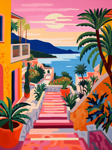 Painting titled "Stairway to the sea" by Kosta Morr, Original Artwork, Acrylic Mounted on Wood Stretcher frame