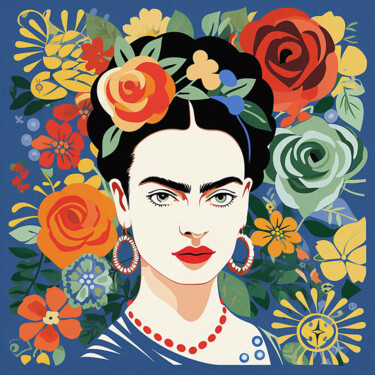 Painting titled "Frida Kahlo" by Kosta Morr, Original Artwork, Acrylic Mounted on Wood Stretcher frame