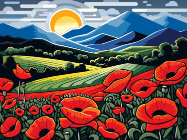 Картина под названием "Poppy field" - Kosta Morr, Подлинное произведение искусства, Акрил Установлен на Деревянная рама для…
