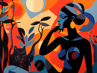 Pittura intitolato "African woman and p…" da Kosta Morr, Opera d'arte originale, Acrilico Montato su Telaio per barella in l…