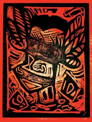 Peinture intitulée "Cabeza con alas en…" par Kardo Kosta, Œuvre d'art originale, Huile