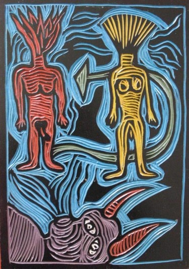 Peinture intitulée "El hombre fuego y l…" par Kardo Kosta, Œuvre d'art originale, Huile