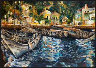 Pittura intitolato "Fish village in And…" da Kostadin Hristov, Opera d'arte originale, Olio