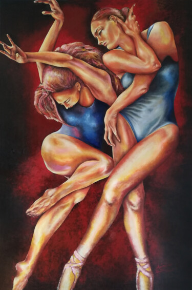 Painting titled "Ballet behind the s…" by Kostadin Hristov, Original Artwork, Oil