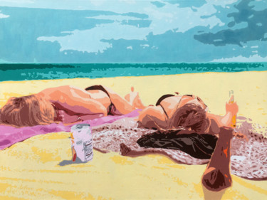 Painting titled "Beach" by Kosta Morr, Original Artwork, Acrylic Mounted on Wood Stretcher frame