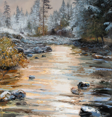 Painting titled "Solar river" by Kostiantyn Hudaiev, Original Artwork, Oil