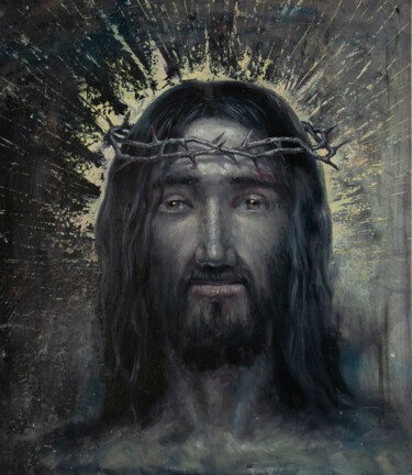 Schilderij getiteld "Suffering Jesus" door Kostiantyn Hudaiev, Origineel Kunstwerk, Olie