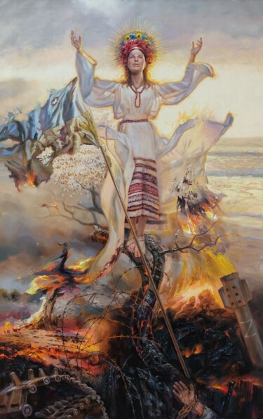Картина под названием "Pray Ukraine" - Kostiantyn Hudaiev, Подлинное произведение искусства, Масло