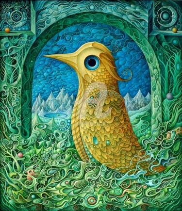 Malarstwo zatytułowany „Kraina Złotego Ptaka” autorstwa Leszek Kostuj, Oryginalna praca, Akryl