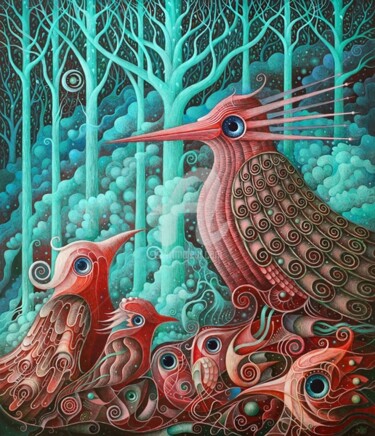 Malarstwo zatytułowany „Magiczne Ptaszki VII” autorstwa Leszek Kostuj, Oryginalna praca, Akryl