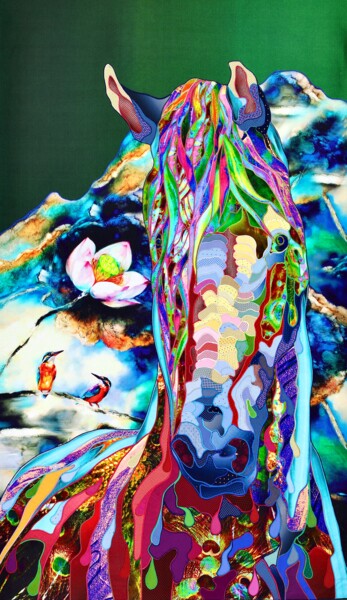 Textielkunst getiteld "The Lotus" door Kostyantin Malginov, Origineel Kunstwerk, Tapijtwerk Gemonteerd op Houten paneel