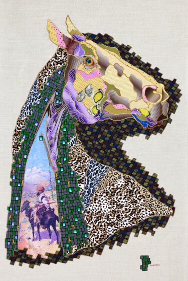 Textile Art titled "Tibetan Horse" by Kostyantin Malginov, Original Artwork, Textile fiber