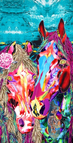 Sztuka tkaniny zatytułowany „Magic Horses” autorstwa Kostyantin Malginov, Oryginalna praca, Gobelin