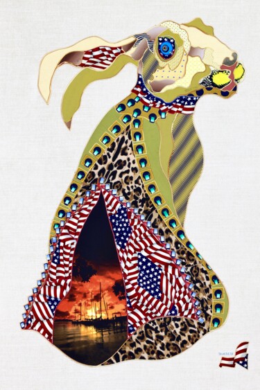Sztuka tkaniny zatytułowany „the california hare” autorstwa Kostyantin Malginov, Oryginalna praca, Gobelin Zamontowany na Pa…