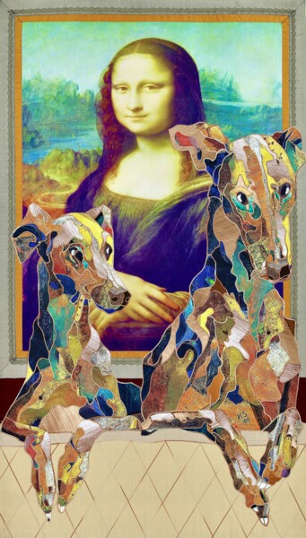 "Together at home" başlıklı Tekstil Sanatı Kostyantin Malginov tarafından, Orijinal sanat, Kırkyama Ahşap panel üzerine mont…