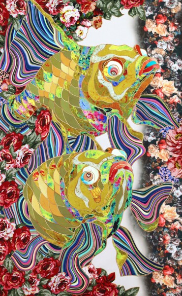 Art textile intitulée "Goldfish" par Kostyantin Malginov, Œuvre d'art originale, Tapisserie