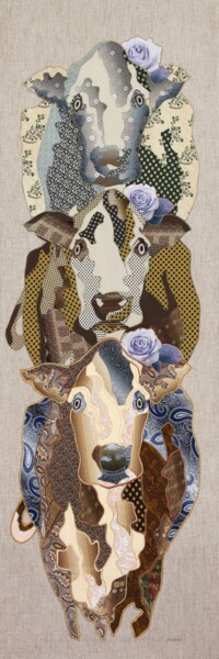 Textile Art με τίτλο "Milk girls 1" από Kostyantin Malginov, Αυθεντικά έργα τέχνης, Ταπισερί Τοποθετήθηκε στο Ξύλινο πάνελ