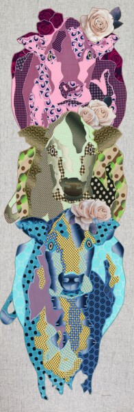 Textielkunst getiteld "Milk girls 2" door Kostyantin Malginov, Origineel Kunstwerk, Tapijtwerk Gemonteerd op Houten paneel