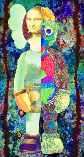 Textielkunst getiteld "KAWS" door Kostyantin Malginov, Origineel Kunstwerk, Tapijtwerk Gemonteerd op Houten paneel