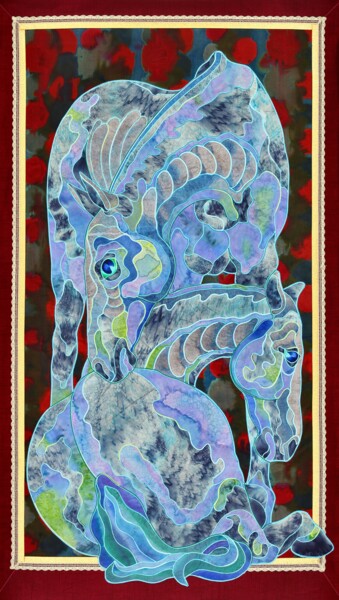 Textielkunst getiteld "Blue night" door Kostyantin Malginov, Origineel Kunstwerk, Tapijtwerk
