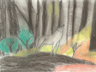 Рисунок под названием "autumn-wolf" - Oksana Kostyletskaya, Подлинное произведение искусства, Пастель